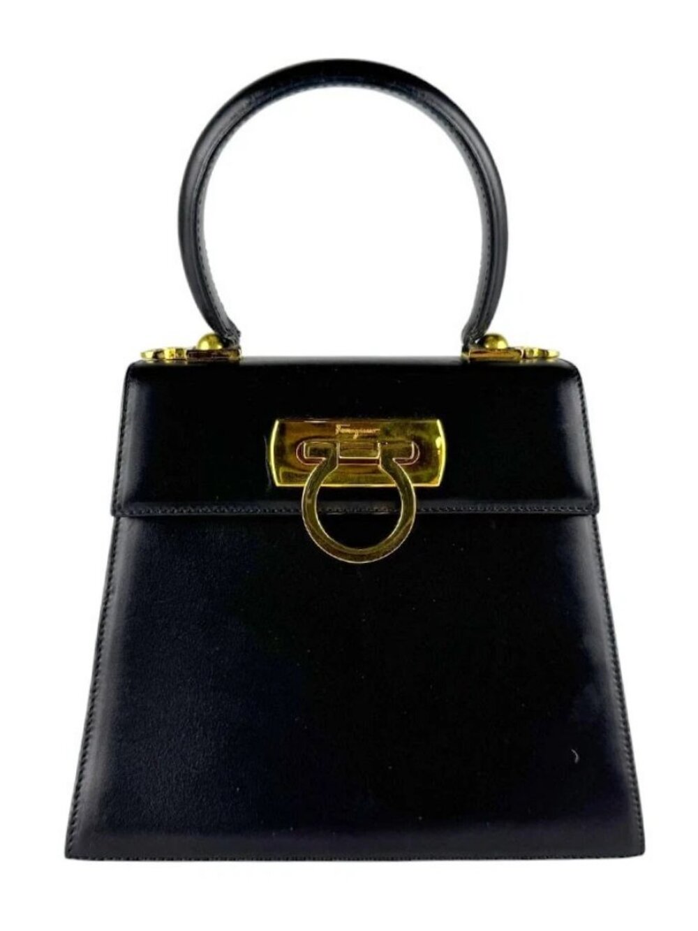 Salvatore Ferragamo Gancini Handbag Shoulder Bag Black/Gold Leather